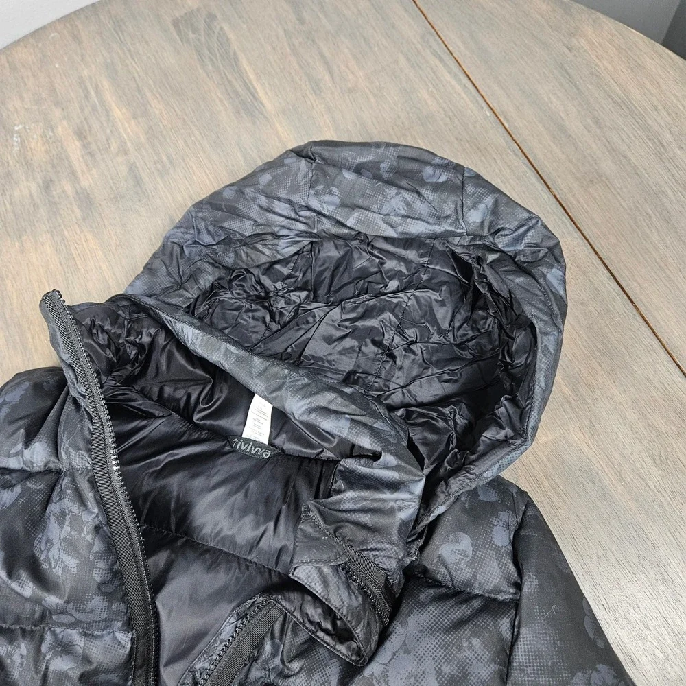 Ivivva‎ Girls 12 Down Puffer Jacket Hooded Quilted Bomber Floral Black Gray Coat